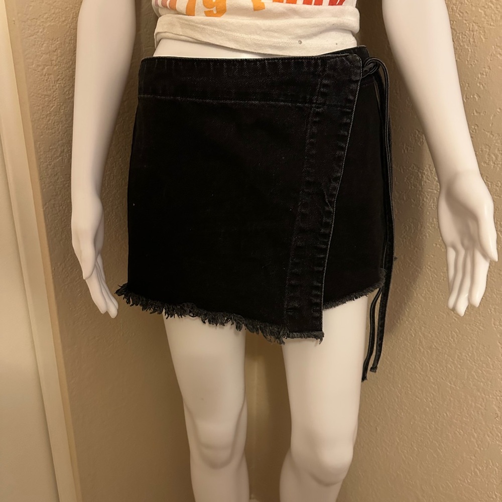 We The Free Black Asymmetrical Wrap Mini Skirt
